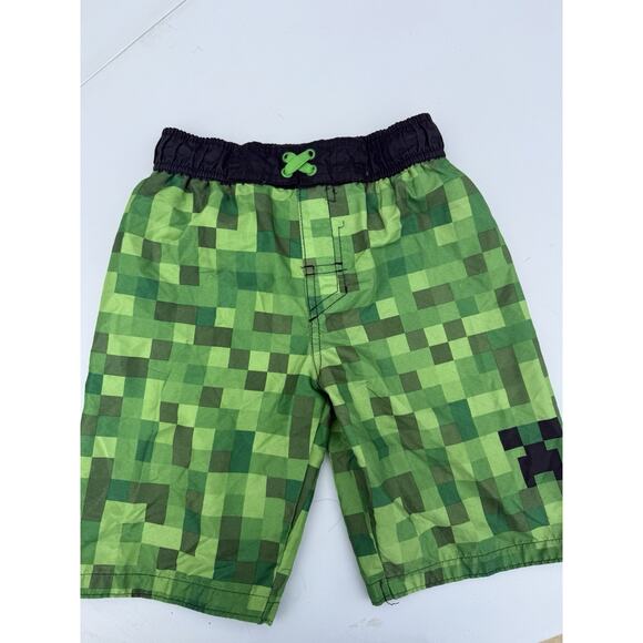 Boy's Minecraft Size Medium Green Creeper Swim Trunks Board Shorts - Picture 1 of 5